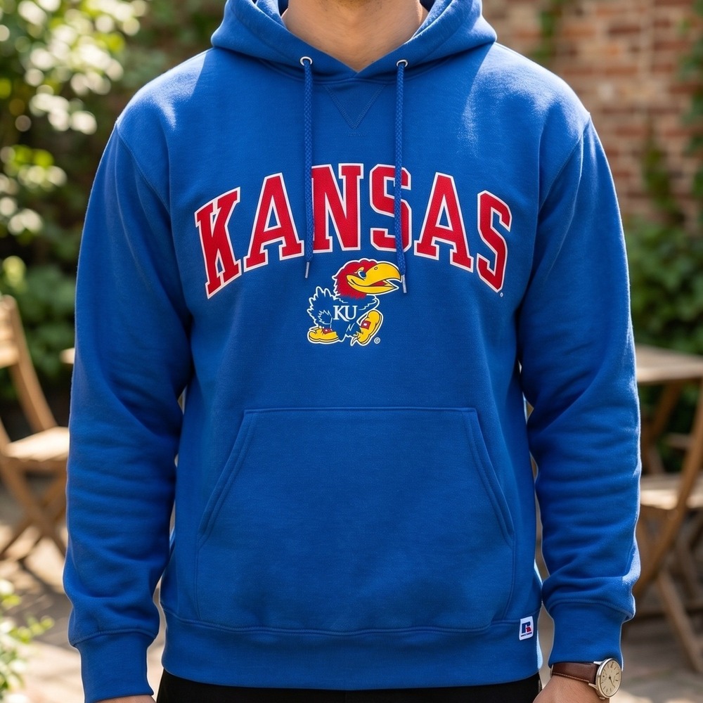 Russell Athletic Kansas Jayhawks Hoodie Blue Pullover Graphic Sweatshirt 5040